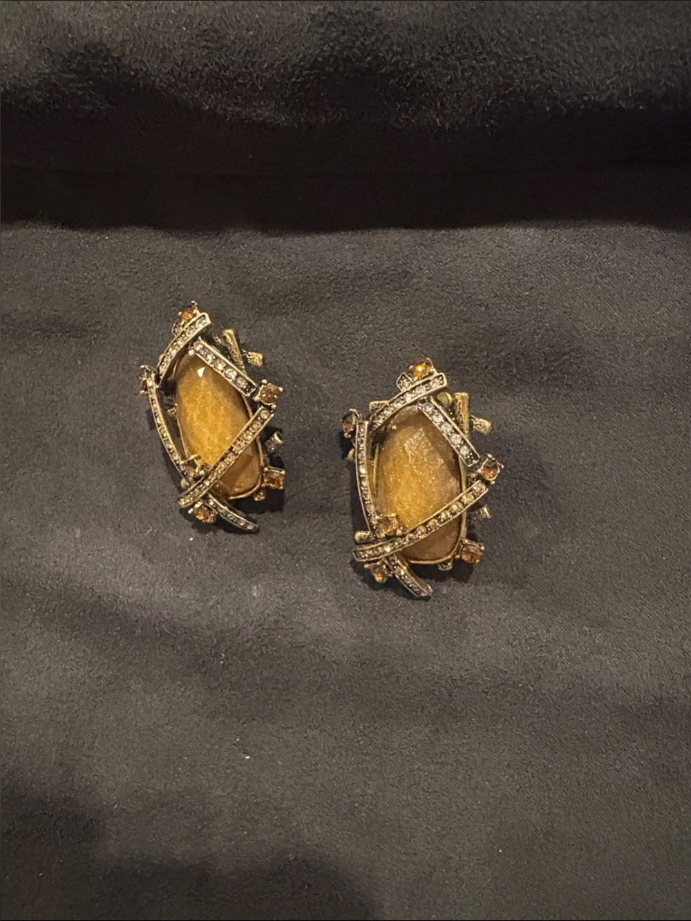 Gold-Tone Amber Cabochon Statement Earrings